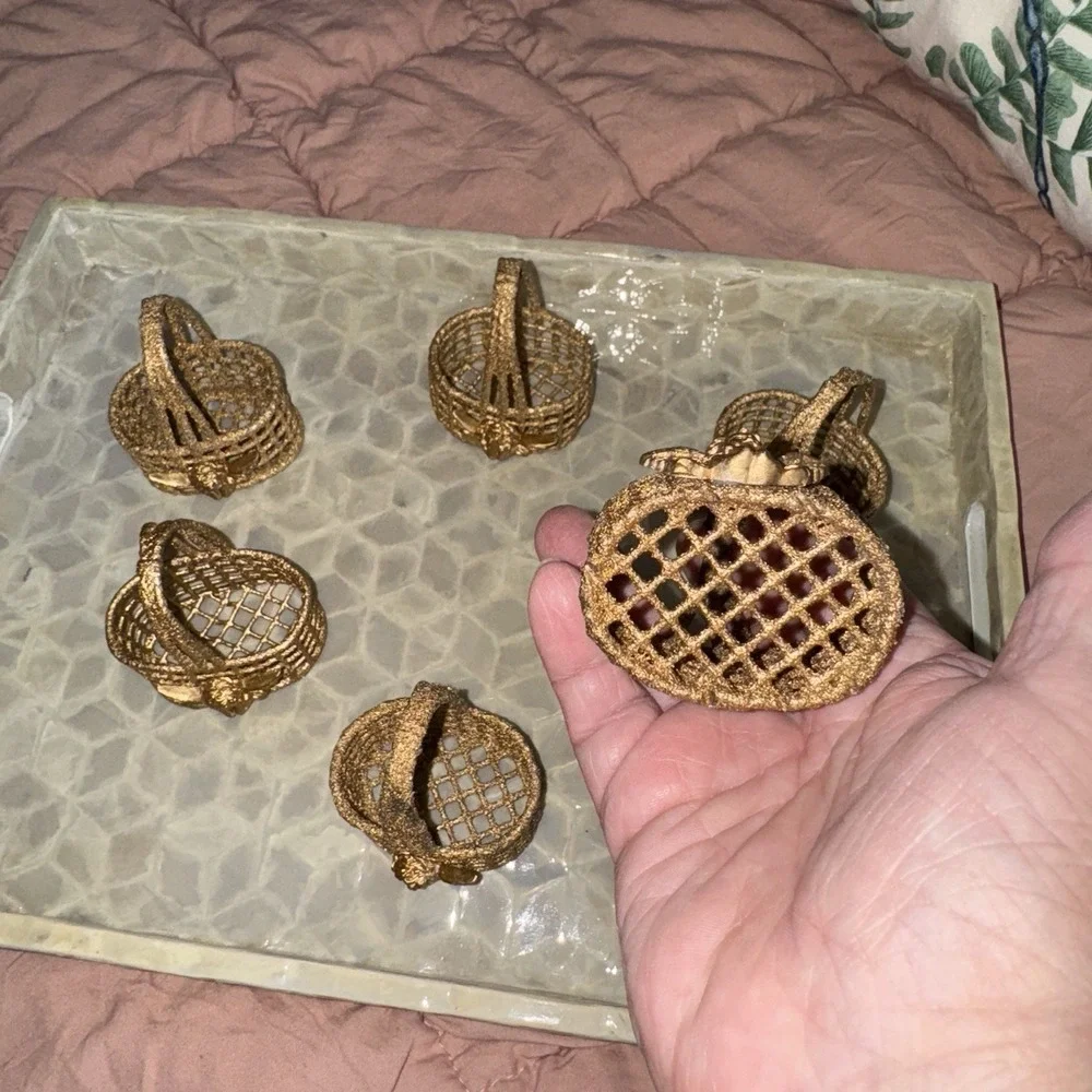 Gold Painted Napkin Ring Baskets With Cherub